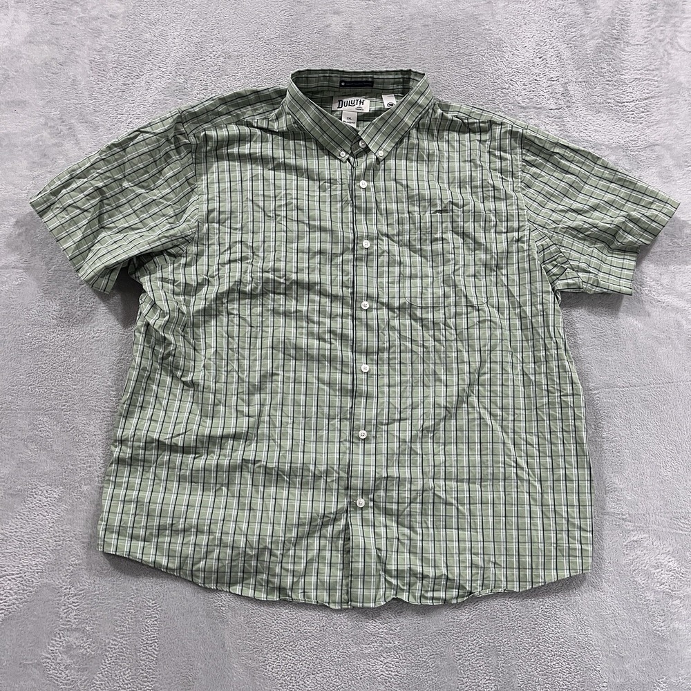 Duluth Trading Shirt Men's XXXL Relaxed Fit MagnaReady Green Plaid‎ Short Sleeve